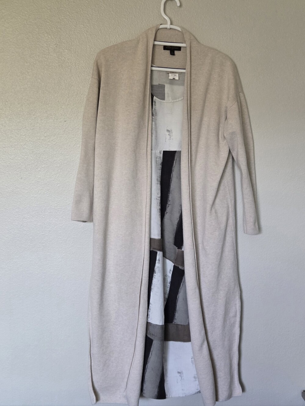 Banana Republic Cotton Blend Light Beige Open-Front Longline Women's Cardigan